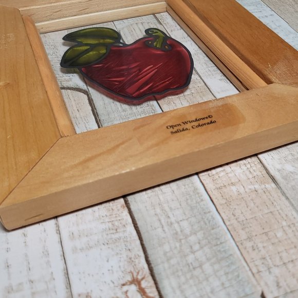 Framed Glass Window Panel - Apple w/ Worm - Open Windows, Salida, Colorado - Picture 7 of 7